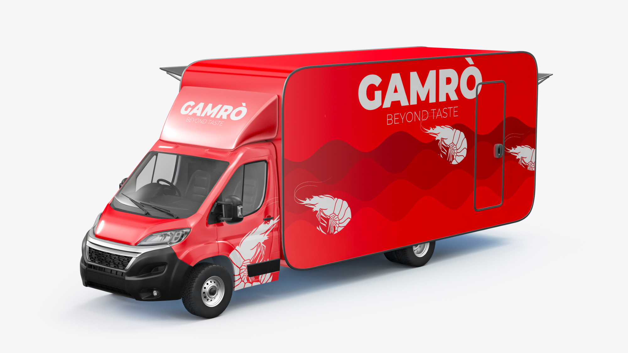 Gamrò: food truck rosso, vista frontale a tre quarti
